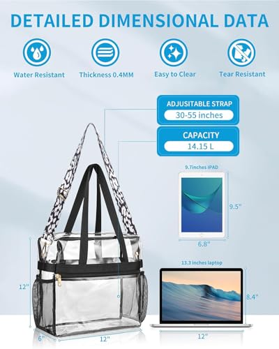 Image of Paxiland Clear Bag for Stadium Events 12x6x12 inches, Clear Tote Bag with Reinforced Strap, Clear HandBag for Sports Concert