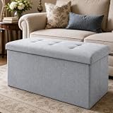 CROWNSHOP Folding Ottoman Storage Bench with Lid, 76cm, Grey — product image
