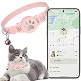 Collare Gps gatto, Gps per Gatti Senza SIM Senza Abbonamento, Localizzatore GPS per Gatto Funziona con goo- gle Find My (solo Android) (Collare + localizzatore rosa)
