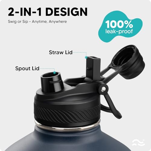 Image of Swigina [2-IN-1 LID] Gallon Insulated Water Bottle with Silicone Boot (48hrs Cold /24hrs Hot) - DIY Stickers, Leakproof, BPA Free, 128 oz
