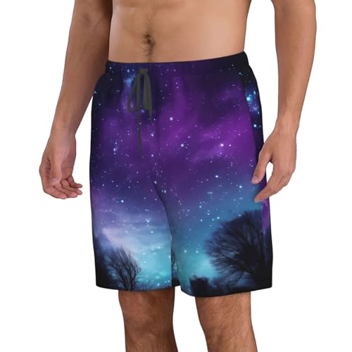 Purple Starry Sky Men's Swim Trunks Quick Dry Board Shorts with Pockets Casual Drawstring Beach Shorts2