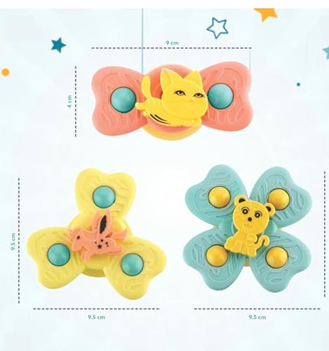 Image of Niku Bath Toys Suction Cup Spinner Toy for Baby Boys Girls | Set of 3 | Waterproof Suction Cup Spinning Top | ABS Plastic | Non Toxic BPA Free | Rotating Learning Toy