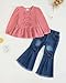 4T Girls Clothes 5T Girl Outfits Winter Ruffle Long Sleeve knit Bow Pink Top Bell Bottom Denim Pants Kids Fall Spring Toddler Jeans Clothing Fashion Little Girl Size 4 5 Year