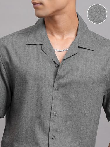 Image of Locomotive Men's Relaxed Fit Shirts | Solid | Half Sleeves | Cuban Collar | Casual Shirts | Stylish Shirt
