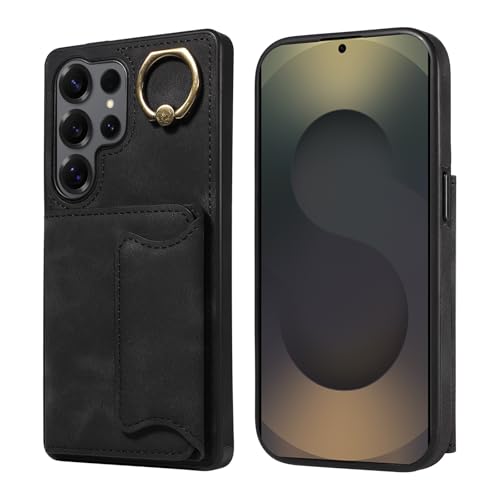 Étui en cuir compatible Samsung S25 Ultra avec double fermoir magnétique haut de gamme