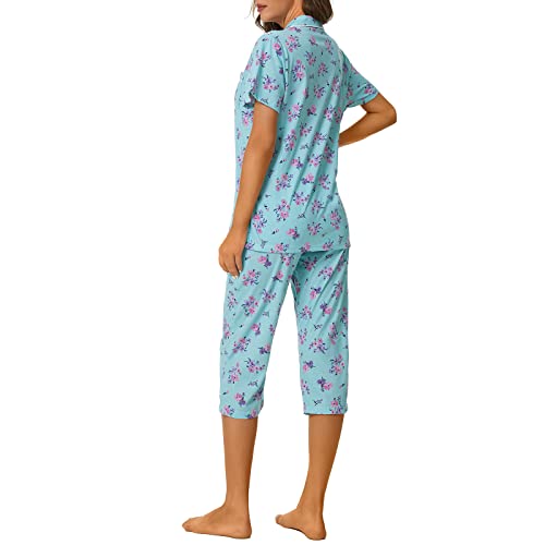 Image of Tugege Capri Pajamas Set Womens Button Down Short Sleeve Lounge Sets Sleepwear Notch Collar Top & Capri 2 Piece PJ Sets