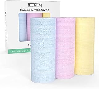 KitchLife Reusable Bamboo Paper Towels - 1 Roll = 4 Months Supply, Washable and Recycled Kitchen Roll, Zero Waste Products, Sustainable Gifts, Environmentally Friendly, (Pink)