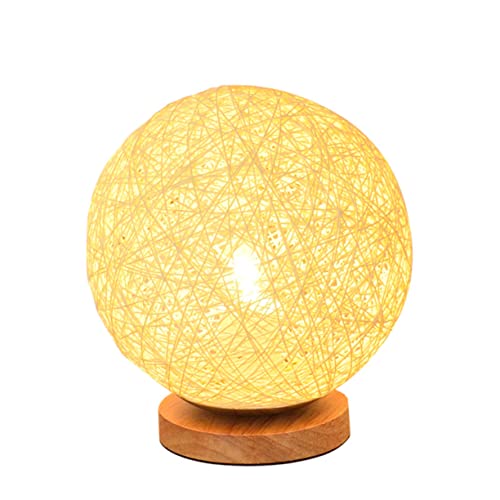 Lampe lune en rotin beige avec veilleuse LED réglable et chargement USB pour chambre