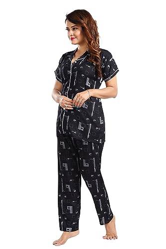 Image of Women's Cotton Heart Printed Night Suit Set of Shirt and Pyjama