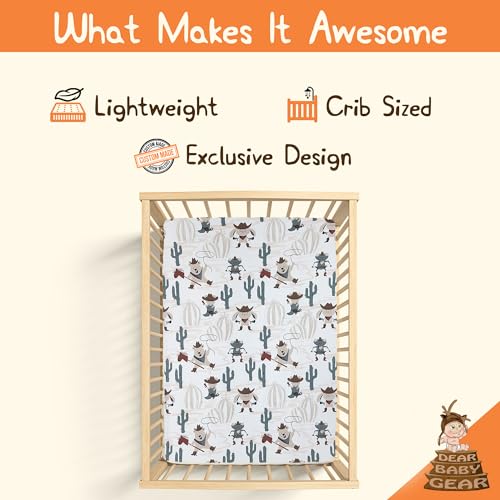 Image of Dear Baby Gear Baby Crib Sheets - Toddler Bed Sheets - Breathable Fitted Bed Sheet - Nursery Bedding - Infant Cribs Mattress Cover - Crib Sheet for Girls & Boys - 52x28x10 (Cowboy Critters & Cactus)