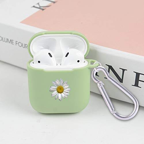 Maycari Cute Daisy Case For Airpods 2&1 With Keychain,（Green） Flowers Design Protective Soft Tpu Cover Compatible With Apple Airpods Charging Case For Girls&Boys #TOP6