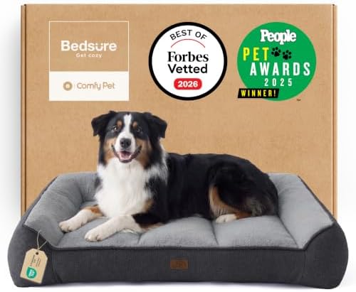 BEDSURE waschbares Hundebett Grosse Hunde - 114x81x24cm extra Dicke unterstützende Hundesofa mit wasserdichter Hülle, rutschfest Hundekorb große mit weichem plüsch Sherpa,dunkelgra