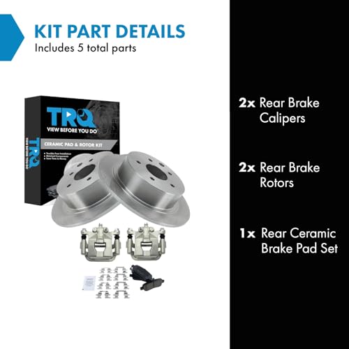 Image of TRQ Rear Brake Pad and Rotor Set Ceramic Solid Rotors Calipers