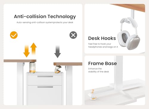 Image of BANTI 55 x 28 Inches Standing Desk, Ergonomic, Electric Height Adjustable, Sit and Stand Up, Computer Desk with a Deeper Desktop, White Frame /Light Rustic Top