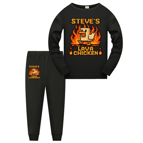 Kiamseay Kids Lava Chicken Shirt and Pants Boys Girls 2pcs Outfit (Black 9 Years)