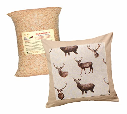 Cojín tirolés para dormir con copos de pino y virutas de pino (600 g), pino de pino (45 x 45 cm, diseño de ciervo) Cover