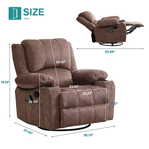 Qimai Recliner Chair Massage Rocker With Heated 360 Degree Swivel Lazy Boy Recliner Single Sofa Seat With Cup Holders For Living Room (Brown) #TOP1