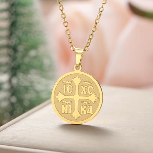 EUEAVAN Orthodox Cross Necklace for Women IC XC NIKA Cross Jesus Christ Medallion Pendant Greek Byzantine Cross Necklace Eastern Religious Jewelry Christian Catholic Gift3