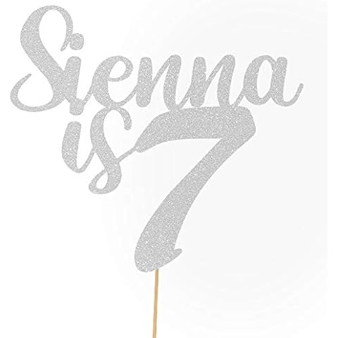 Personalised Happy Birthday Glitter Cake Topper by Cakeshop | Custom Colour Any Name & Any Age Glitter Cake Decoration for 1st 10th 16th 18th 20th 21st 30th 40th 50th 60th 70th 80th (Light Silver) Cover