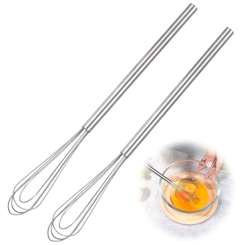2-Teiliges Set Schneebesen Klein,Mini Schneebesen,Rührbesen,Hochwertiger Rostfreier Stahl Quirl,16cm Griff,Küchen-Gadgets,zum Mischen,Quirlen,Schlagen, Aufschäumen und Rühren,Silber