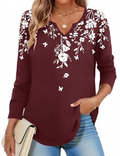 Image of Zeagoo Long Sleeve Shirts for Women Fall Tops Casual Dressy V Neck Blouses Boho Tunic Western Clothes Vacation Outfits