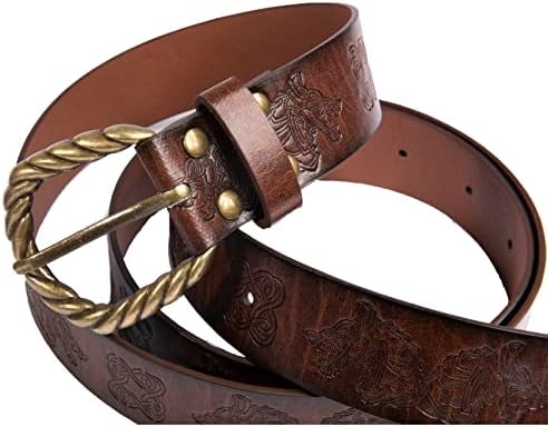 Medieval Faux Leather Belt, Renaissance Knight Belt, Viking Dragon Pattern Embossed Belts, Vintage Cosplay Costume Accessories for Men
