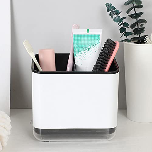 KeFanta Sink Caddy for Countertop, Sponge Holder for Kitchen Sink, Dish Sponge and Brush Holder, Plastic Dish Scrubber Organizer with Drain Pan, Black - Thumbnail 6