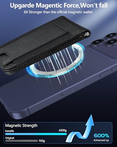 Image of ExtreLife MagSafe Wallet with Money Clip, Work with Apple Find My, Magnetic Phone Wallet Stand for iPhone 17 /16 /15 /14 /13 /12 Series, 8 Card Holder, RFID Blocking, Rechargeable, Classic Black