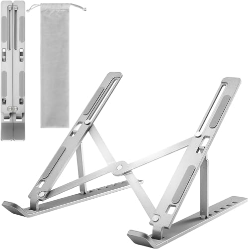 Portable Laptop Stand 6 Levels Height Adjustable Laptop Holder Lightweight ABS+Silicone Foldable Laptop Riser Notebook Cooling Stand PC Riser for All Laptops (Silver)