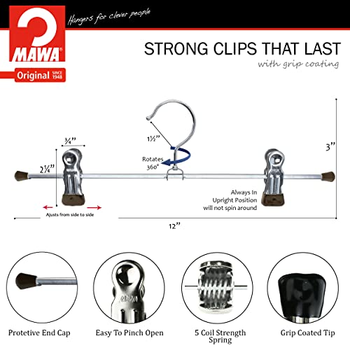 Mawa By Reston Lloyd Non-Slip Space-Saving Clothes Hanger For Pants & Skirts With Two Non-Slip Clips, Style K/30D, 12-Inch, Set Of 10, Black #TOP1