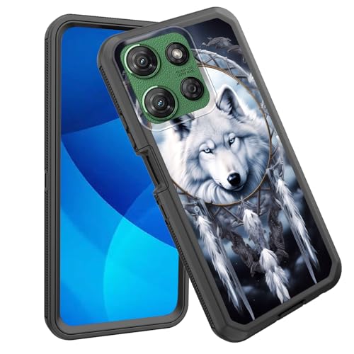 GFEWYTJYJ for Moto G 5G 2025 Case,Shockproof 3-Layer Full Body Protection Rugged Heavy Duty High Impact Hard Cover Case for Motorola Moto G 5G 2025 6.7 inch,Dreamcatcher Wolf