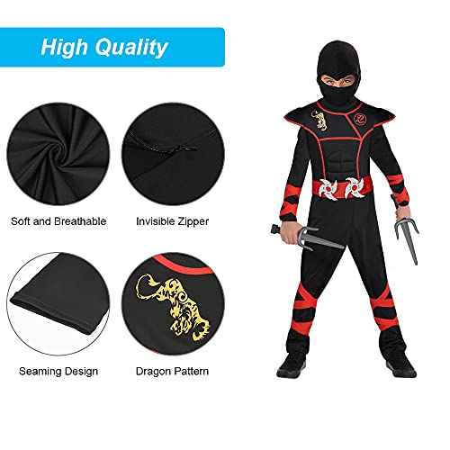 ACWOO Ninja-kostuum Voor Kinderen, 13-in-1 Halloween-kostuum Voor Kinderen, Ninja-kostuum Voor Kinderen Met Rode Riemen (arm- En Beenbanden), Werpsterren (darts), Ninjadolken, Maskers, Riemen En Handschoenen Voor Kindercosplay En Aankleden Feest, Carnaval, Halloween, Themafeest, Vechter - Image 5