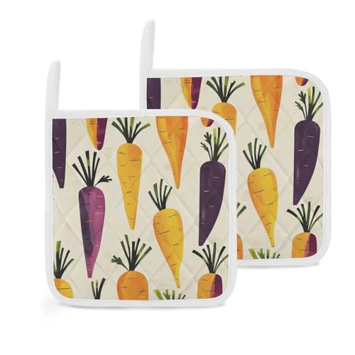 Pot Holders Set of 2 Kitchen Heat Resistant Potholders Carrots and Beets Pot Holders Cotton Lining Oven Hot Pads for Cooking Baking BBQ Microwave Kitchen Accessories
