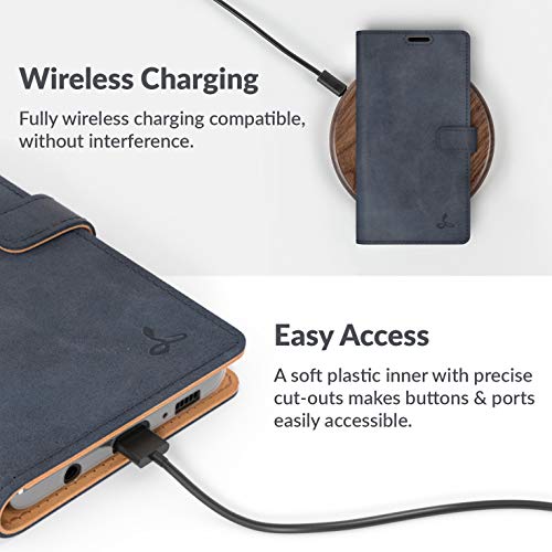 Snakehive Galaxy S10 Vintage Wallet || Genuine Leather Wallet Phone Case || Real Leather With Viewing Stand & 3 Card Holder || Flip Folio Cover With Card Slot (Navy) #TOP4