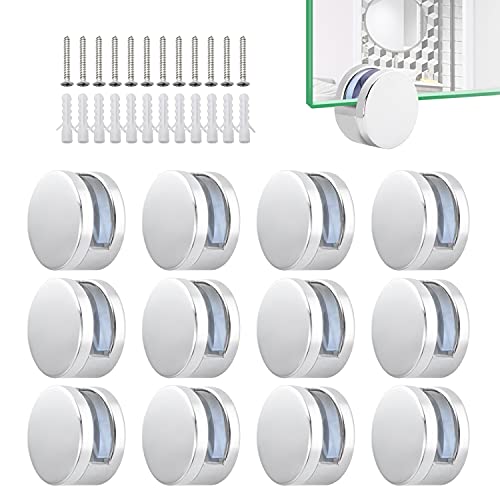 Support Miroir Mural Fixation Clips Salle de Bains,Entretoise d'étagère en Verre en Alliage de Zinc 12 Pièces