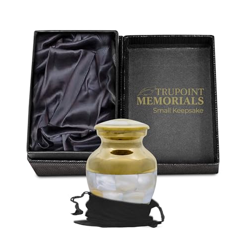 Trupoint Memorials Small Urns for Human Ashes Keepsake, Mother of Pearl Decorative Mini Cremation Urn for Adult Men and Women, Gold