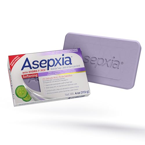 Asepxia Acne Treatment Softening Bar Soap | 2% Salicylic Acid Cleanser Wash away Oil & Impurities Soothes with Cucumber Extract Daily Use Refreshes Skin Face Wash 4 Oz 1-Pack