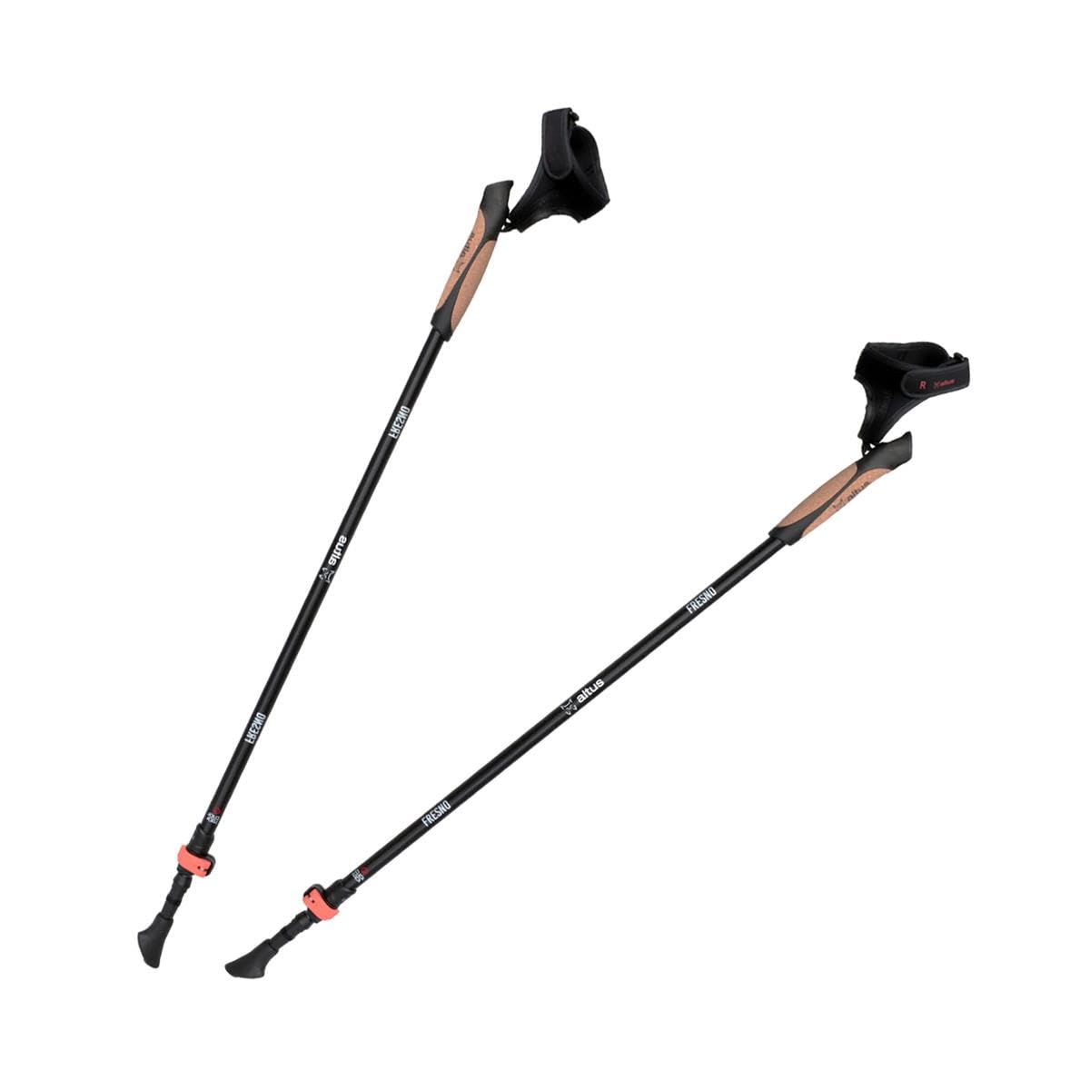 Fresno K30 | Par Bastones Nordic Walking | Bastones de Senderismo | Dos tramos telescopicos | Aluminio | Protector de Goma | Cinta de Ajuste en muñeca | Adulto | Unisex