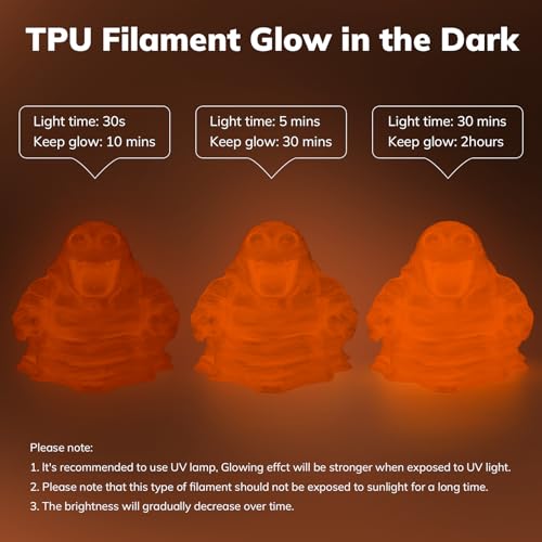 Image of AMOLEN 95A TPU 3D Printer Filament, 1.75mm Glow in The Dark Orange, Soft TPU Flexible 3D Printing Filament, Best with UV Lamps, 1kg Spool, Dimensional Accuracy + /- 0.02 mm, Fit Most 3D Printers