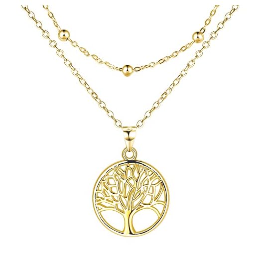 Lydreewam Lebensbaum Kette für Damen 925 Sterling Silber Baum des Lebens Doppel Layered Halskette mit Geschenkbox für Geburtstag Muttertag Weihnachten, verstellbar 40+5cm (Gold)