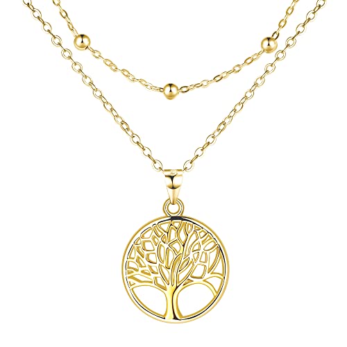 Lydreewam Arbre de Vie Collier pour Femme Argent Sterling 925 Double Chaînes Collier avec Boite Cadeau pour Noël Anniversaire Fête des mères, Réglable...