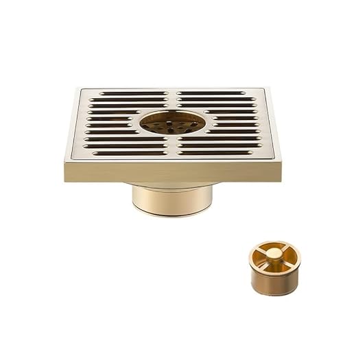 Floor Drain Brass Square Shower Grate Waste Tile Insert Washing Machine Floor Drain Grates Bathroom Drains Strainer 10 * 10CM(Brushed Gold A)