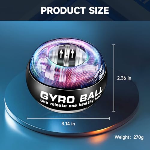 Metal, Plastic Wrist Power Gyro Exercise & Fitness Ball, Hand Forearm Strengthener, Wrist Trainer, Auto-Start Colorful Lighting (Black)