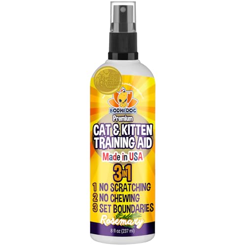 Bodhi Dog 3-in-1 Cat & Kitten Training Aid - Cat Deterrent Spray for Indoor and Outdoor Use - Repellent to Establish Boundaries, Keep Cats Off Furniture, Protect Rugs & Plants - Made in USA (8 Fl Oz)