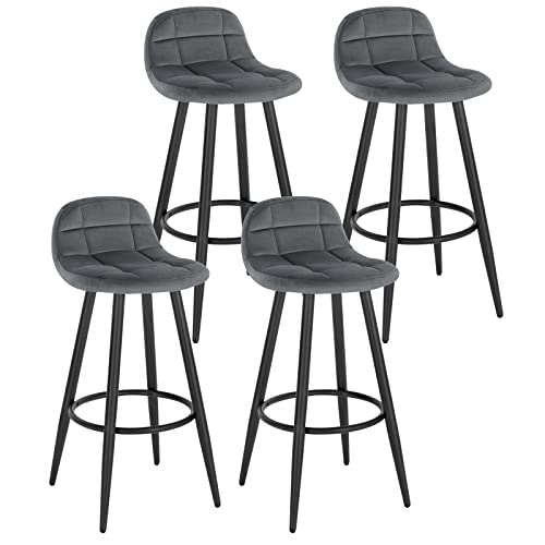 WOLTU Lot de 4 Tabourets de Bar Modernes, Chaises de Cuisine Hautes avec Dossier, Repose-Pieds et Assise Rembourrée, en Velours et Métal, Hauteur d'Assise 70...