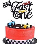 Fast One Cake Topper Race Car Theme 1st Birthday Cake Decoration Chequered Flag Themed Party Supp...
