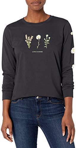 Life is good Women's Standard Crusher Graphic Long Sleeve T-Shirt, Wildflower Jet Black, XXL