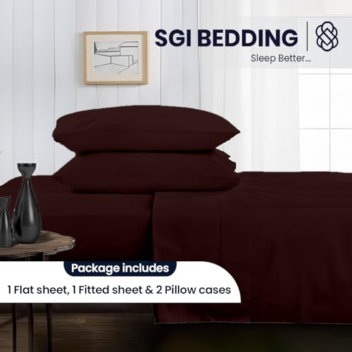 Image of SGI bedding Queen Bed Sheets Set - Premium 600 TC Egyptian Cotton, Crisp & Cooling Sateen Weave, Extra Soft Hotel Collection, Fits Mattresses Up to 16 Inch Deep, Breathable & Long Lasting - Chocolate