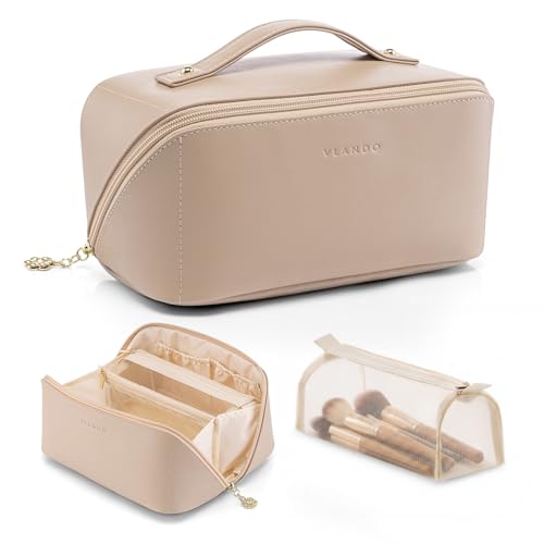 Vlando Waterproof Makeup Bag with Divider & Handle