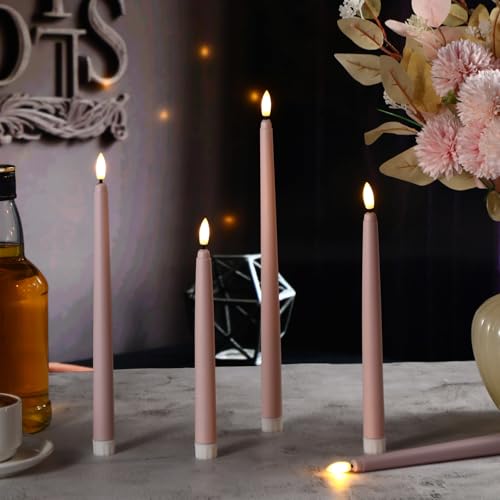 Image of Rossesay 24 Pcs Flameless LED Taper Candles Battery Operated Candle 8.5 inch, 9.65 inch, 10.8 inch, 12.8 inch Flameless Candlesticks Flickering for Christmas Church Wedding Indoor Decoration(Classic, Dusty Pink)